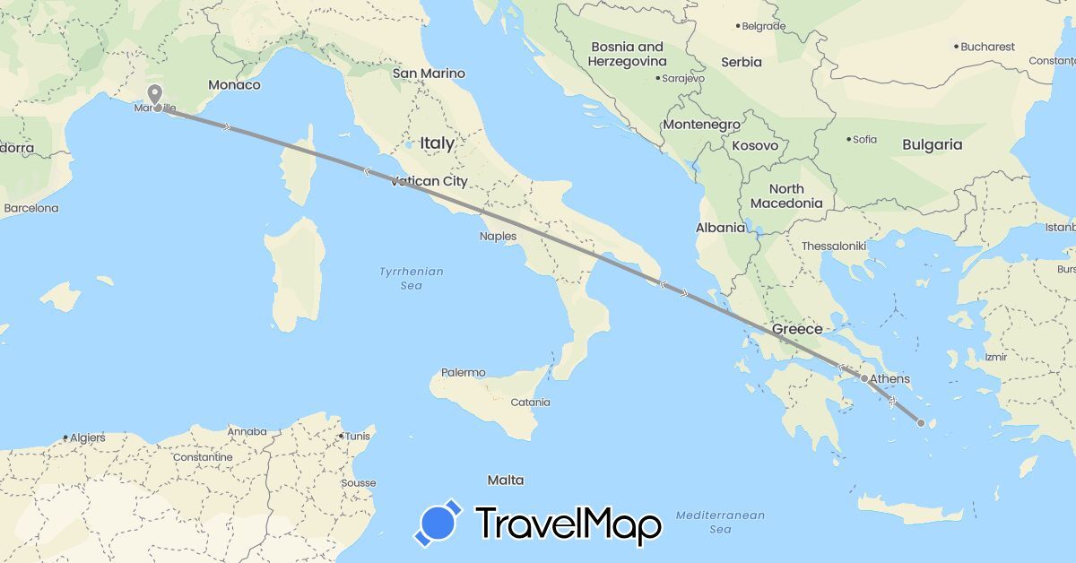 TravelMap itinerary: plane in France, Greece (Europe)